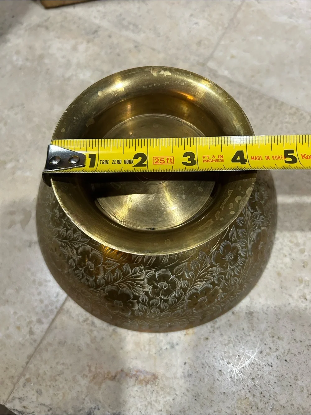 Vintage Brass pedestal Bowl with an Etched Floral Design